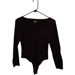 Pink Victoria's Secret Black Long Sleeve Bodysuit size Small